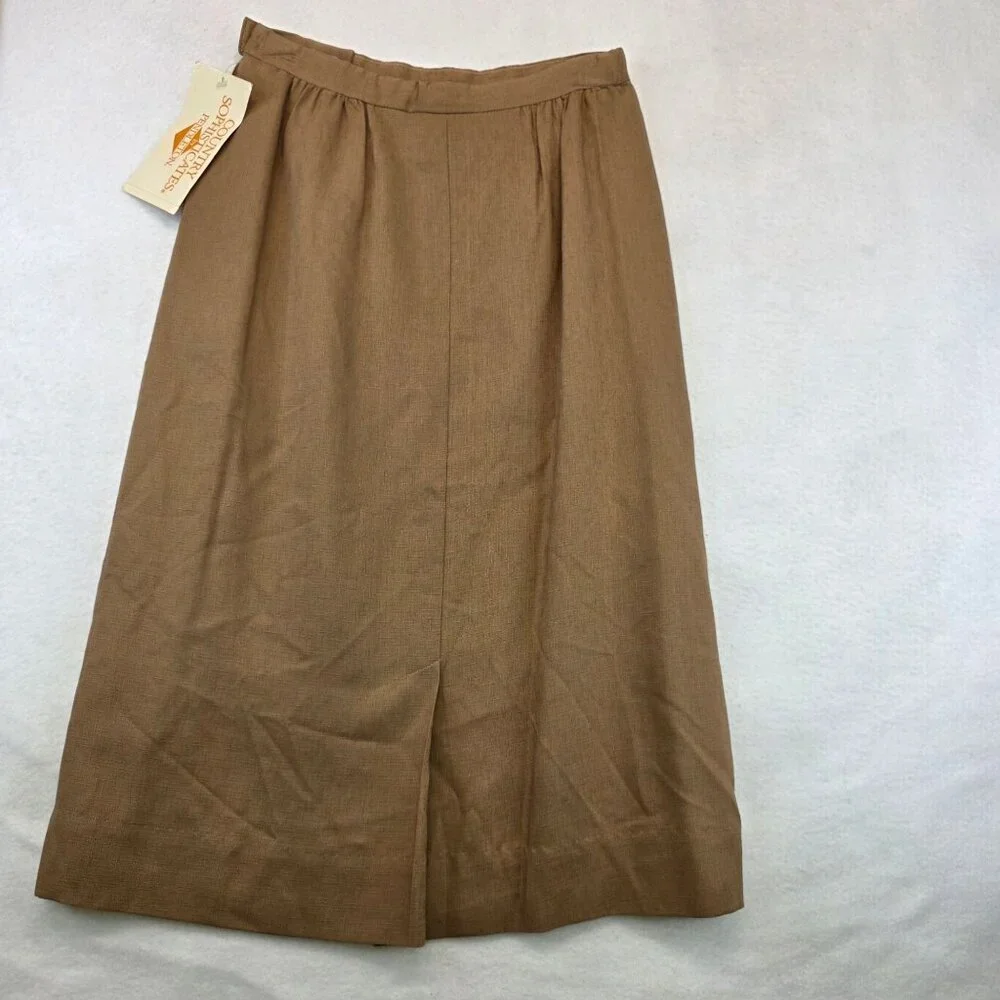 Vintage Pendleton Linen Pencil Skirt 6 Brown USA Business Academia Deadstock
